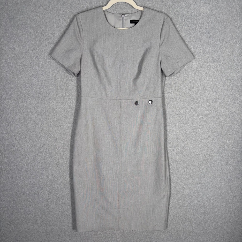 Banana Republic Sheath Pencil Dress 8 Gray Stretch Minimalist Neutral Career